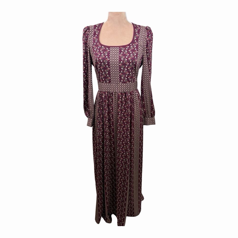 Gal Meets Glam Collection Dress US 4 Burgundy Floral Long Sleeve Square Neck